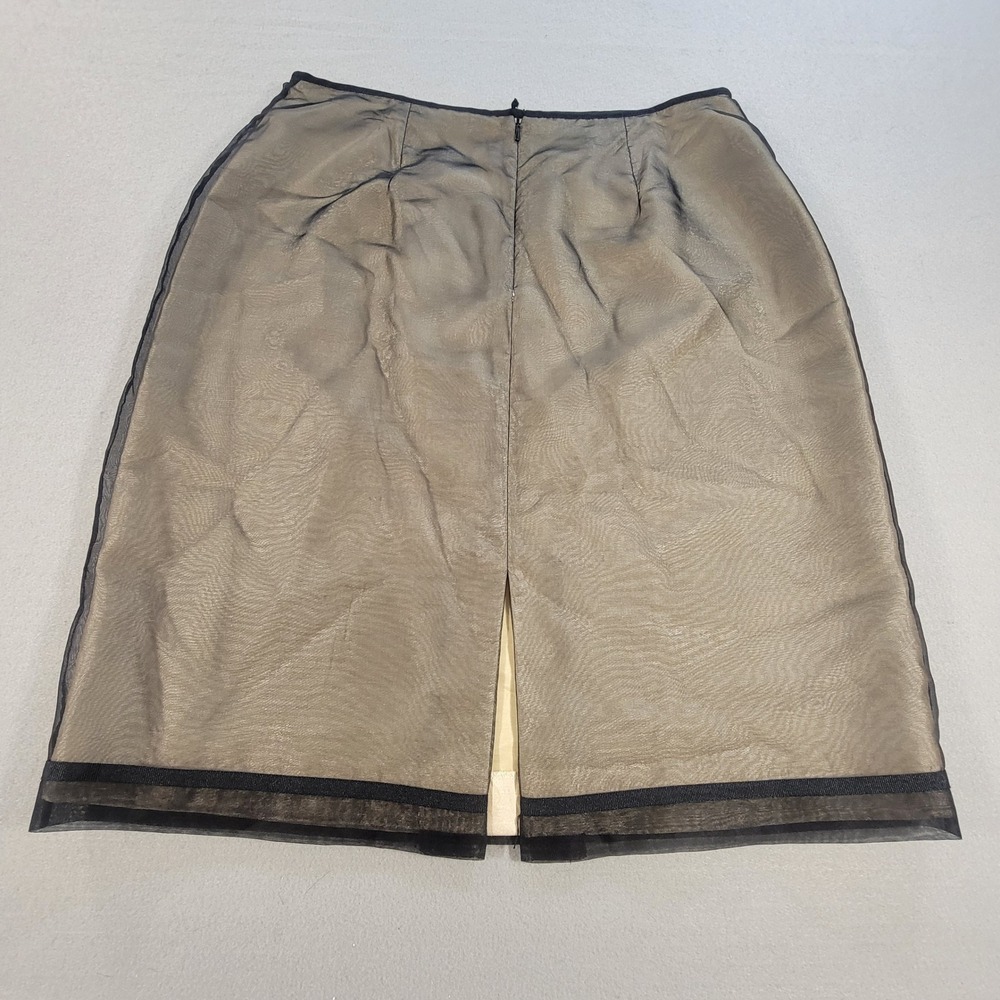 Vintage Y2K Donna Morgan Skirt Silk Floral Applique Mesh Black Beige Women's 12 - Picture 6 of 8